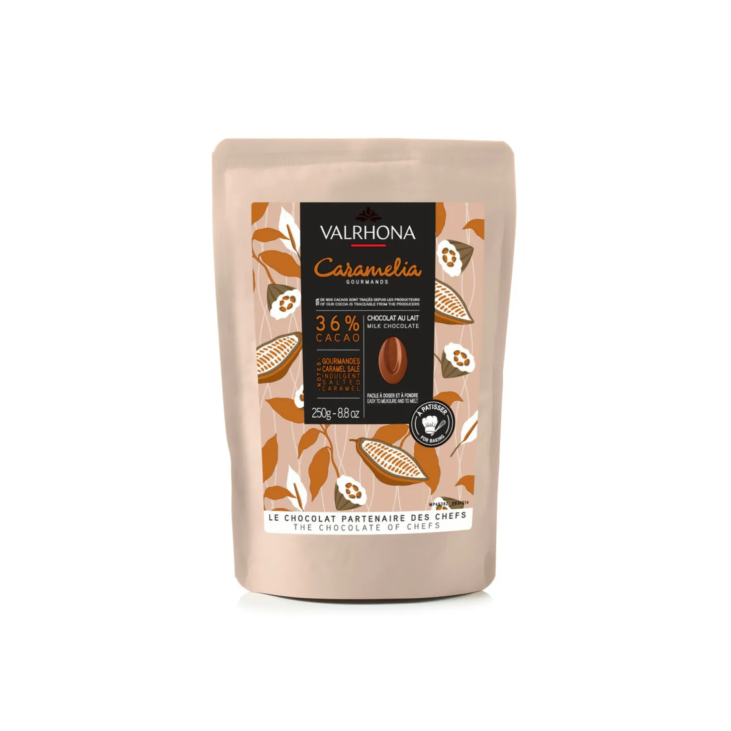 Chocolat à pâtisser lait Caramelia 36% 250 gr - Valrhona