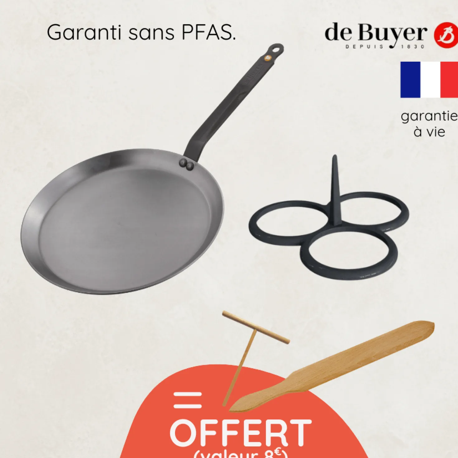 Crêpière acier 30 cm et moule pancakes + accessoires offerts