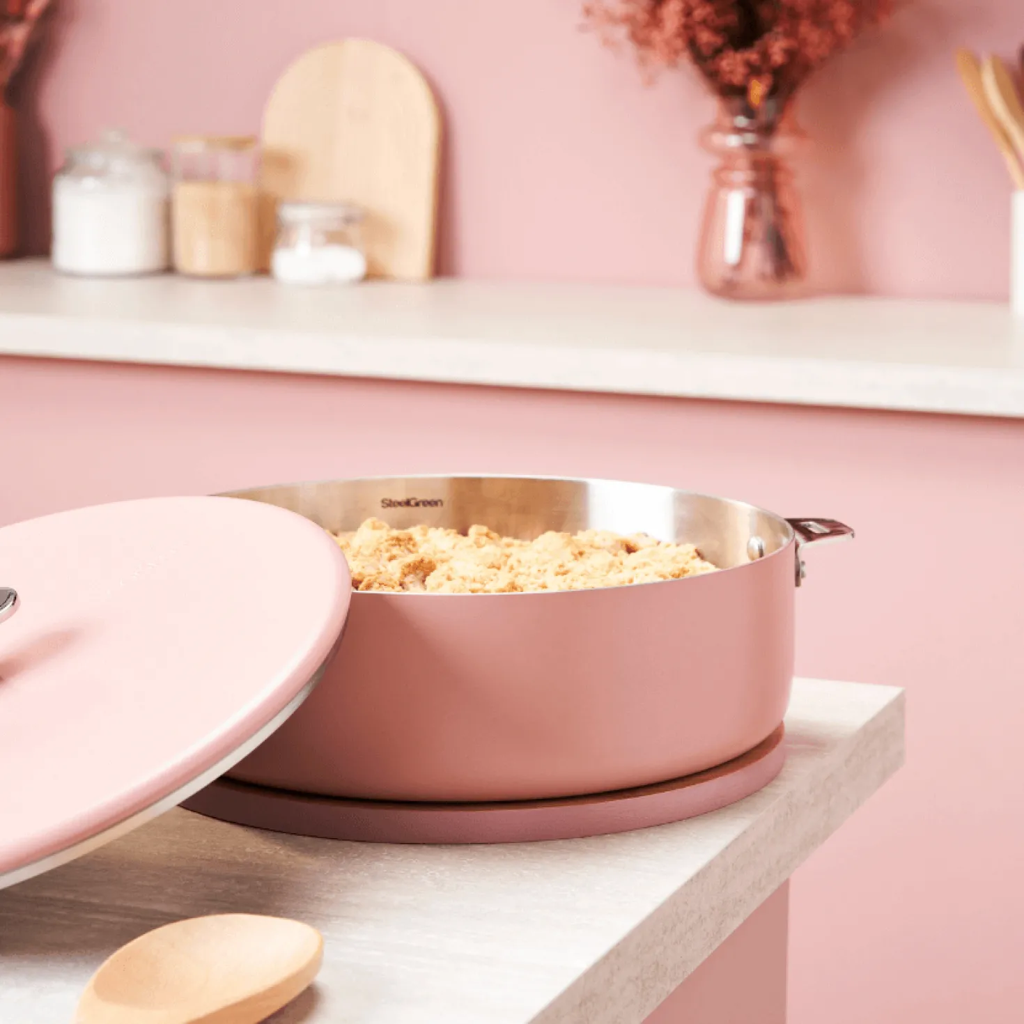 Sauteuse inox La Merveilleuse 28 cm guimauve + livre offert